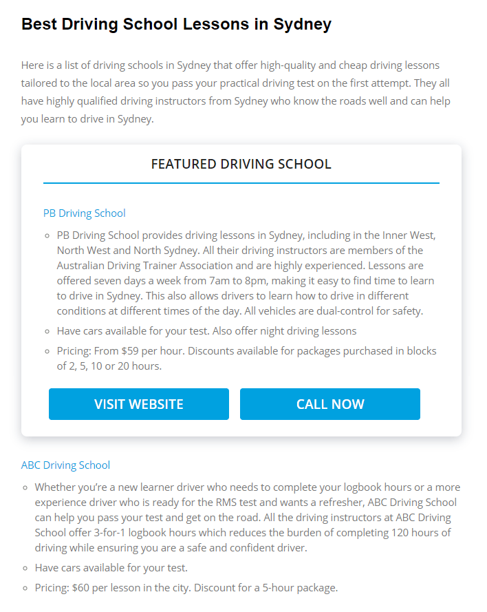 driving school with feature